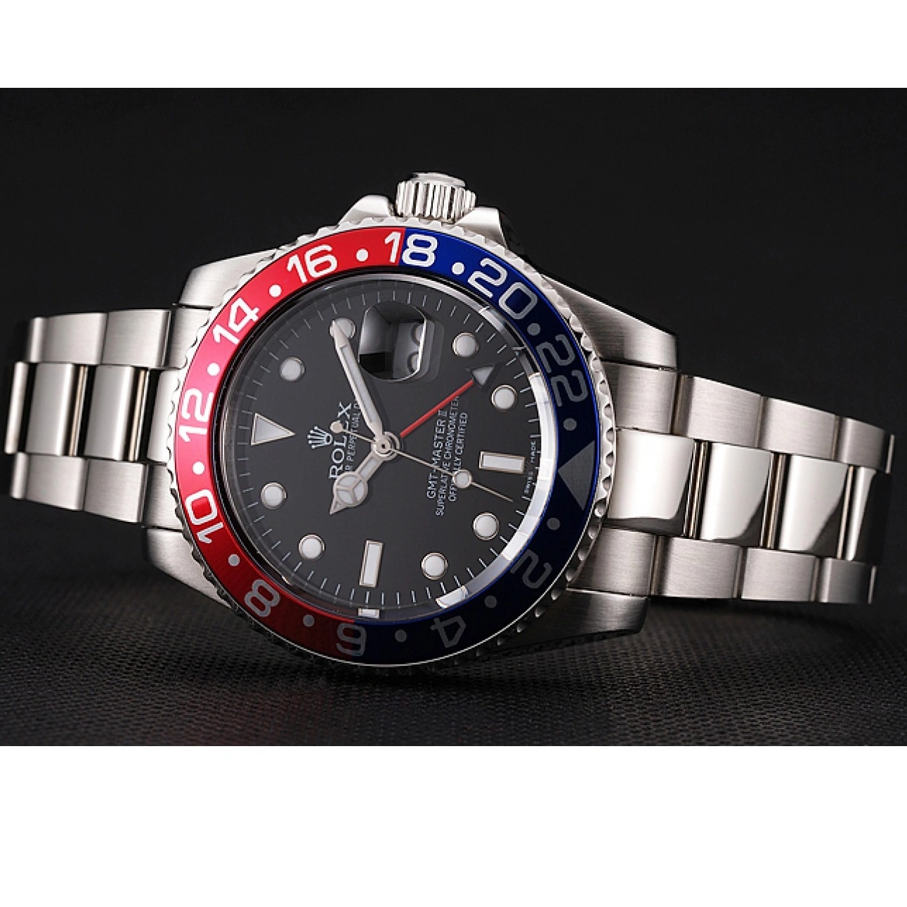 Rolex copies cheap Stainless Steel Dial Rolex 1453751 Black Case Swiss Pepsi And Master Bracelet Bezel GMT II 0224