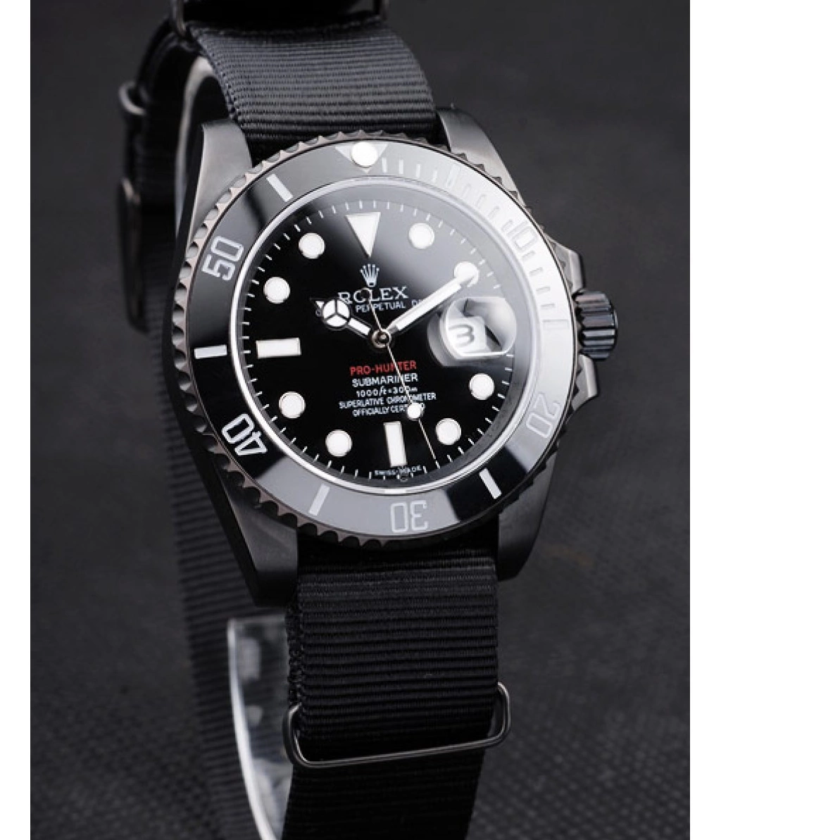 Rolex aaa copy Rolex Pro-Hunter Dial Black Black Fabric Strap Submariner Swiss 0217