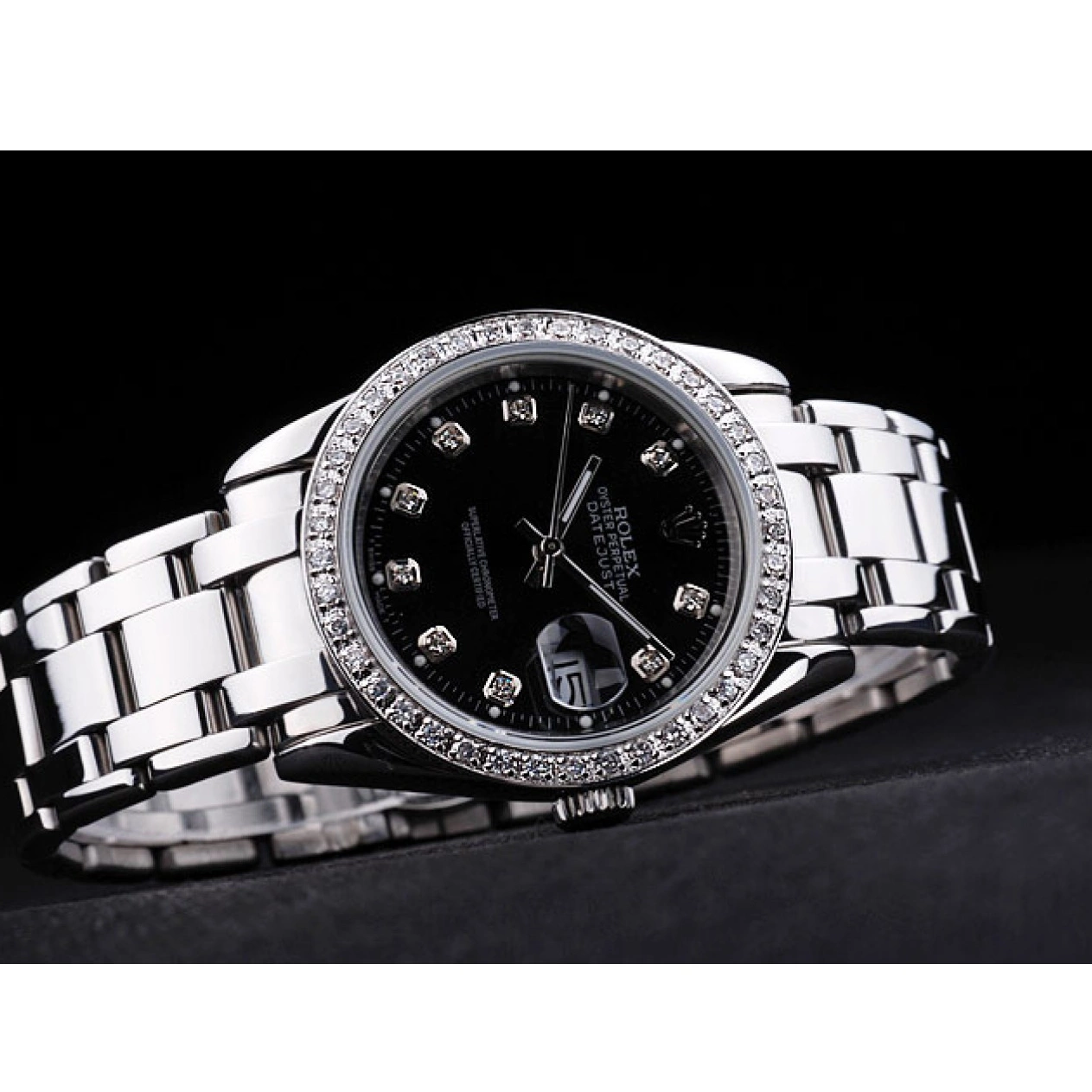 Good copy rolex watches Dial Black Diamond DateJust Stainless Steel Bracelet Rolex Bezel 0217