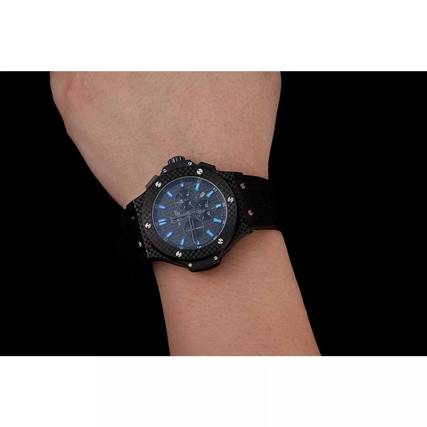 Good copy rolex watches Hublot Big Bang Carbon Dial With Blue Markings Carbon Case And Bezel Black Rubber Strap 622774 0205