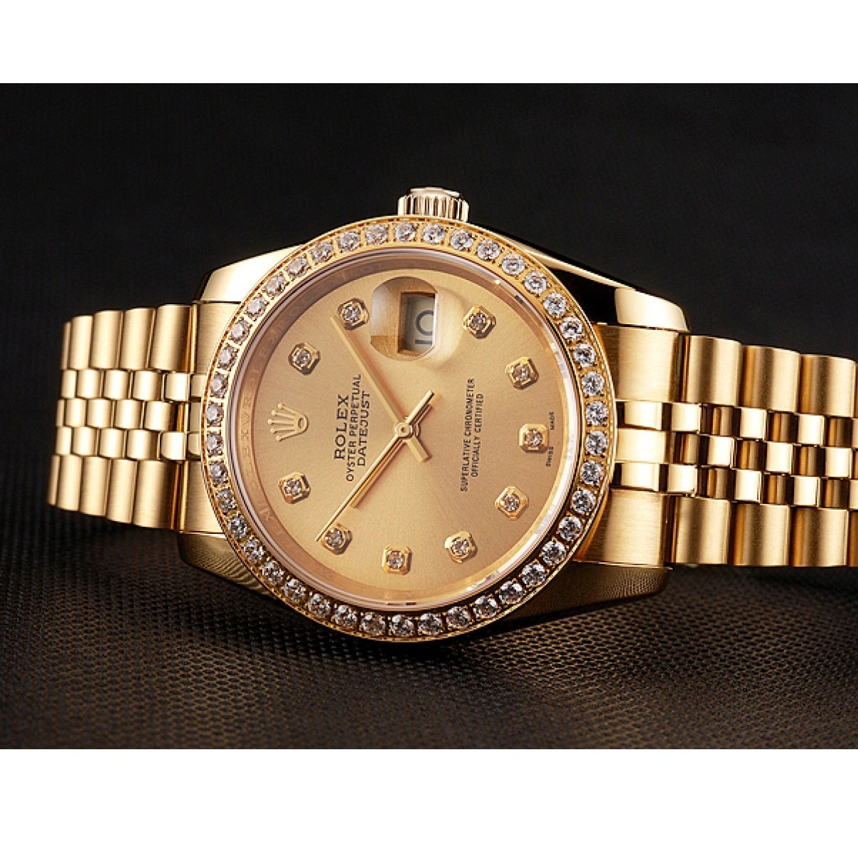 Good copy rolex watches Dial Bracelet Swiss Diamond Gold Rolex Datejust Jubilee 1454098 Bezel Champagne 0225