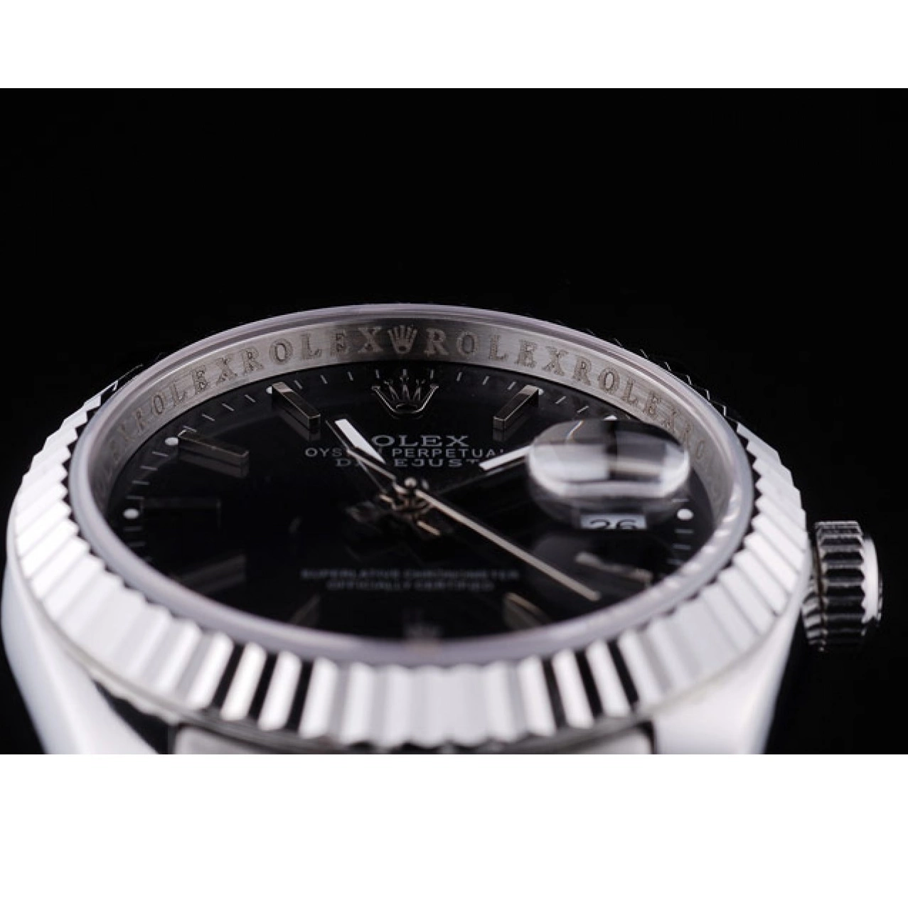 AAA replica watch Diamonds Dial Datejust Rolex Black Bezel 7456 Ribbed 0216