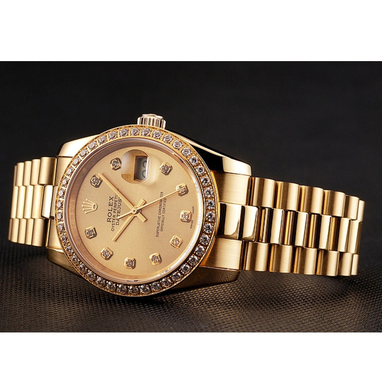 Good copy rolex watches Diamond Champagne Bracelet Bezel Swiss 1454097 Gold Datejust Rolex Dial 0212