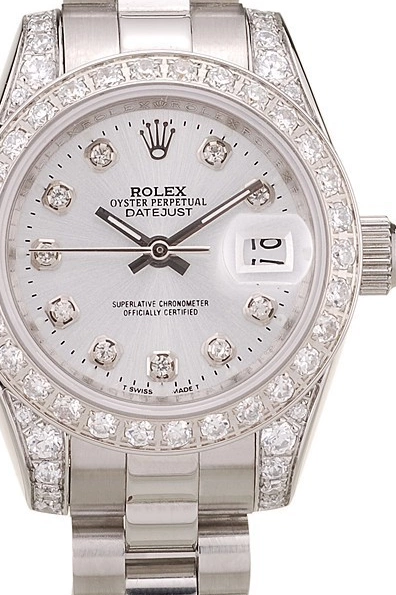 Good copy rolex watches Case Stainless Brushed Steel DateJust Dial Plated Plated Diamond Rolex Diamond White Bezel 0220