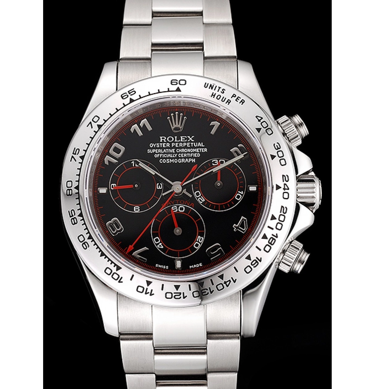 AAA replica watch Black Daytona Rolex Dial Stainless 80296 Swiss Bracelet Steel 0222