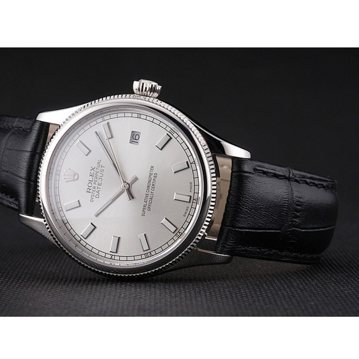 AAA replica watch Leather Stainless Swiss Rolex Steel Dial Case Datejust Strap White Black 0218