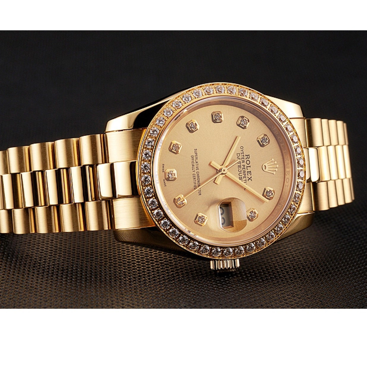 Good copy rolex watches Diamond Champagne Bracelet Bezel Swiss 1454097 Gold Datejust Rolex Dial 0212