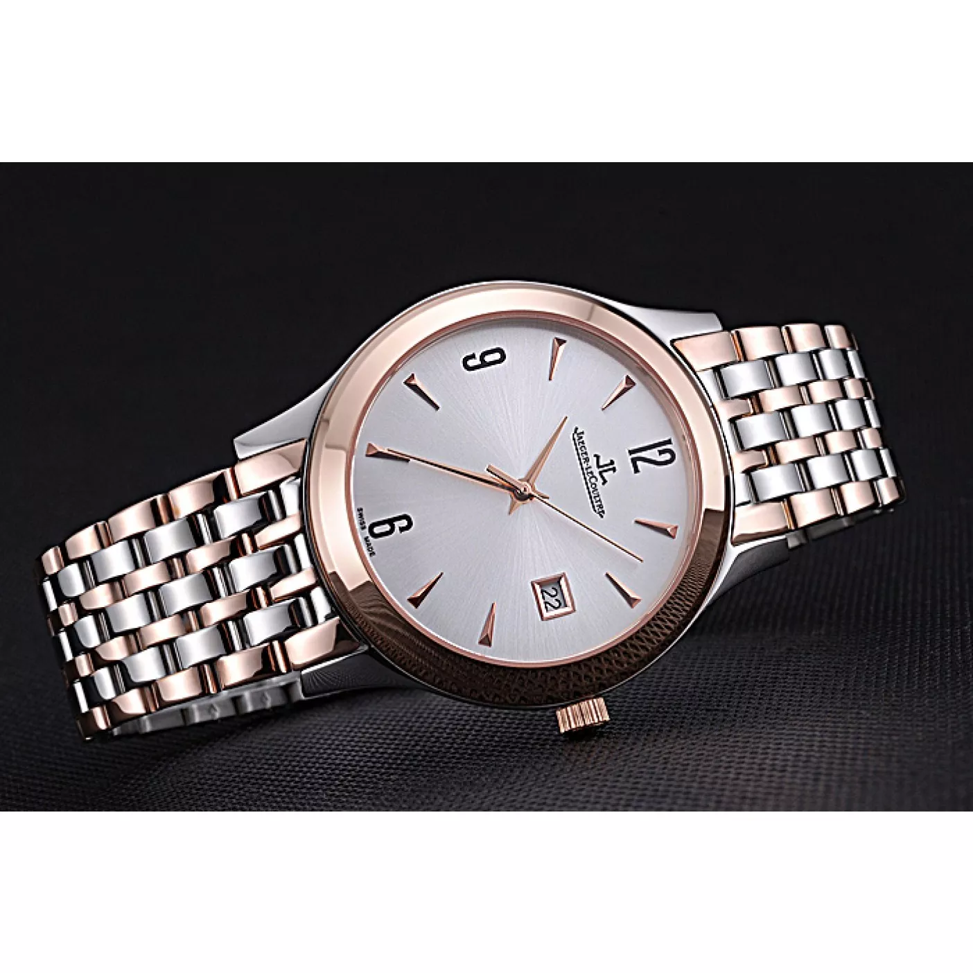 AAA replica watch Jaeger LeCoultre Master White Dial Rose Gold Bezel Two Tone Band 622090 0204