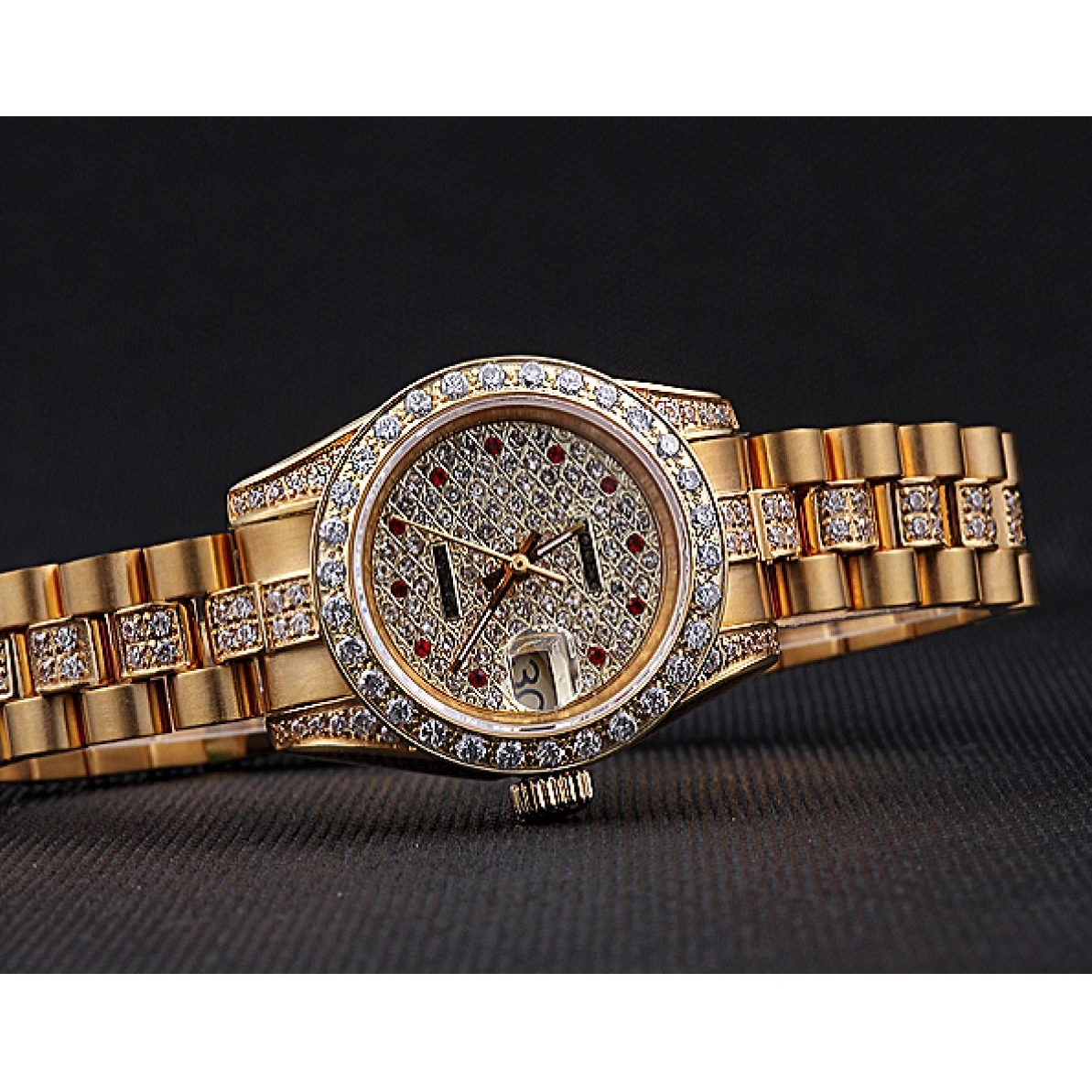 Good copy rolex watches Gold Dial Diamond DateJust Swiss 622023 Rolex 0218