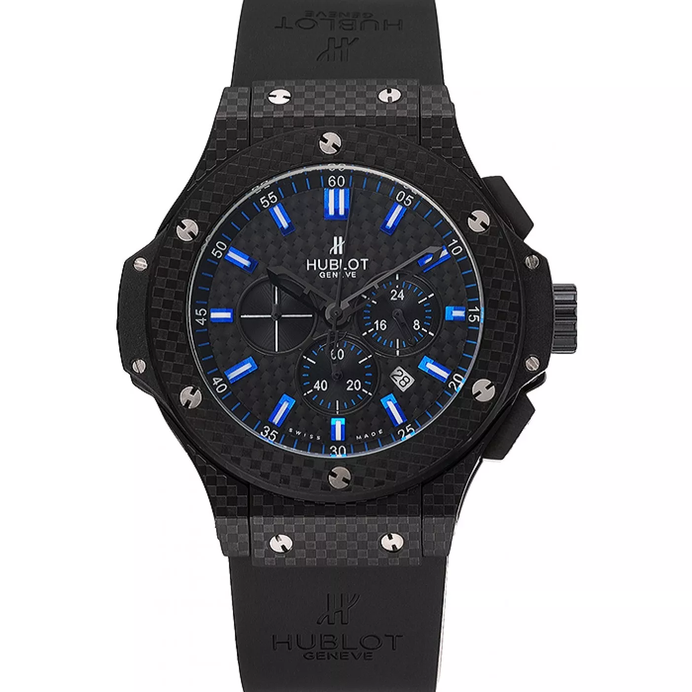 Good copy rolex watches Hublot Big Bang Carbon Dial With Blue Markings Carbon Case And Bezel Black Rubber Strap 622774 0205