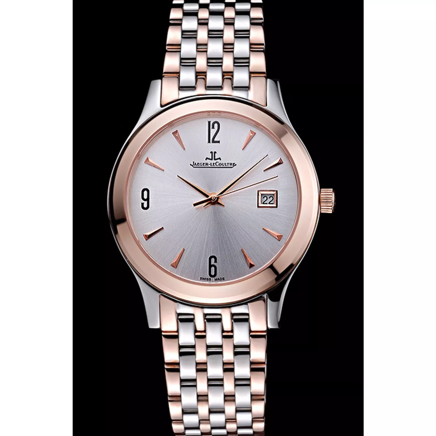 AAA replica watch Jaeger LeCoultre Master White Dial Rose Gold Bezel Two Tone Band 622090 0204