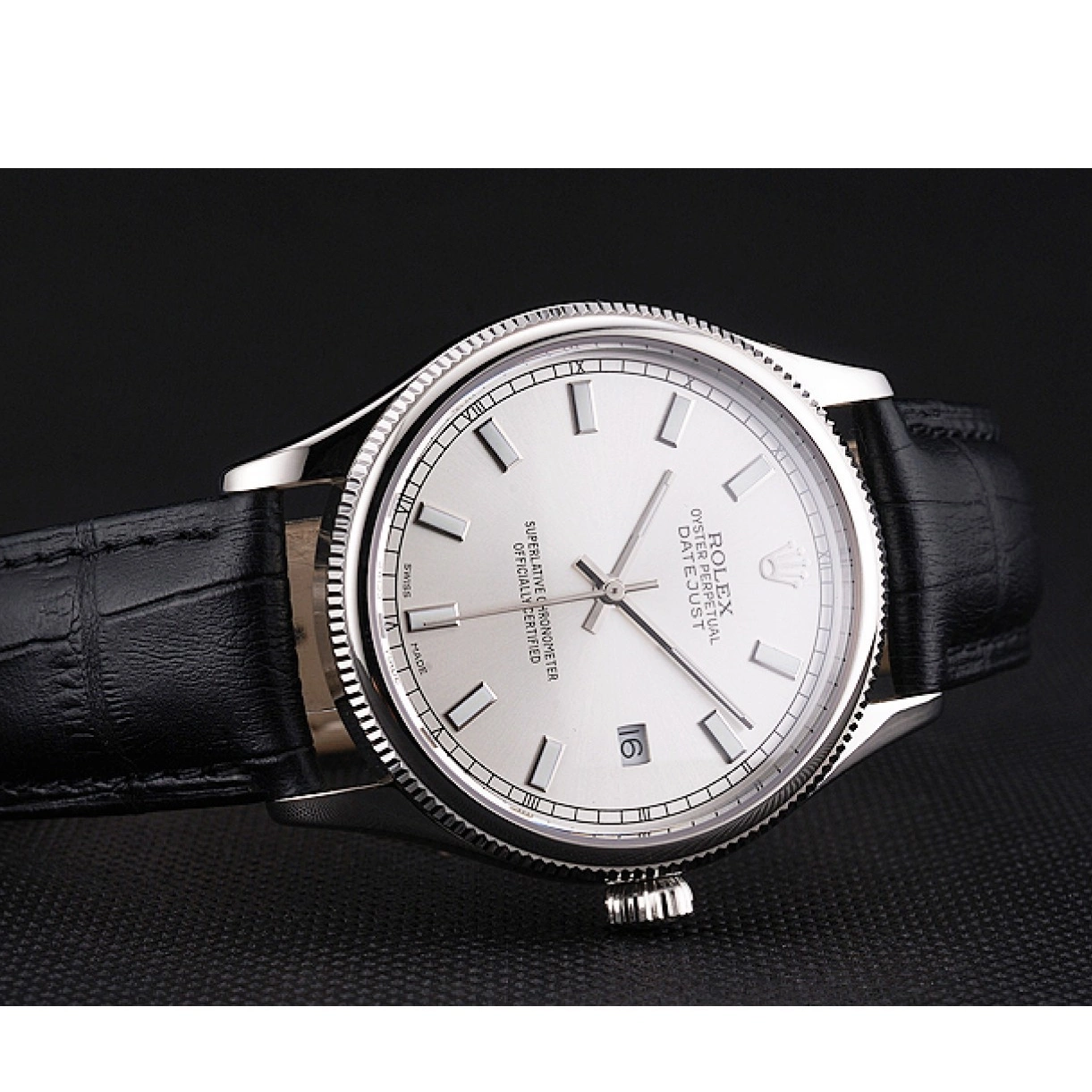 AAA replica watch Leather Stainless Swiss Rolex Steel Dial Case Datejust Strap White Black 0218