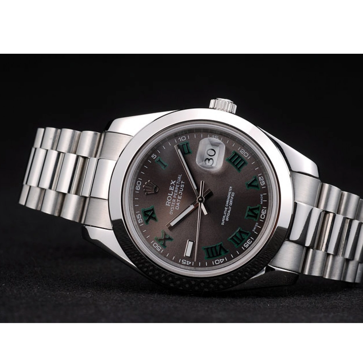 Rolex copies cheap Steel Polished Bezel DateJust 42000 Swiss Grey Rolex Dial Stainless 0209