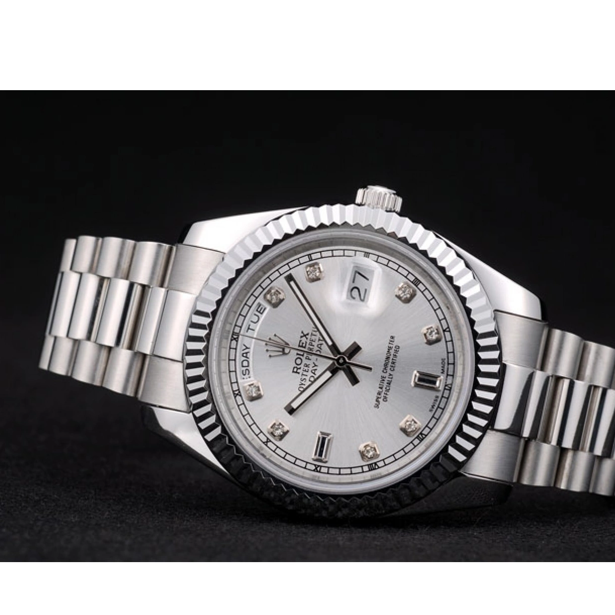 Rolex copies cheap Dial Stainless Steel 41995 Bezel DayDate Rolex Swiss Ribbed Silver 0227