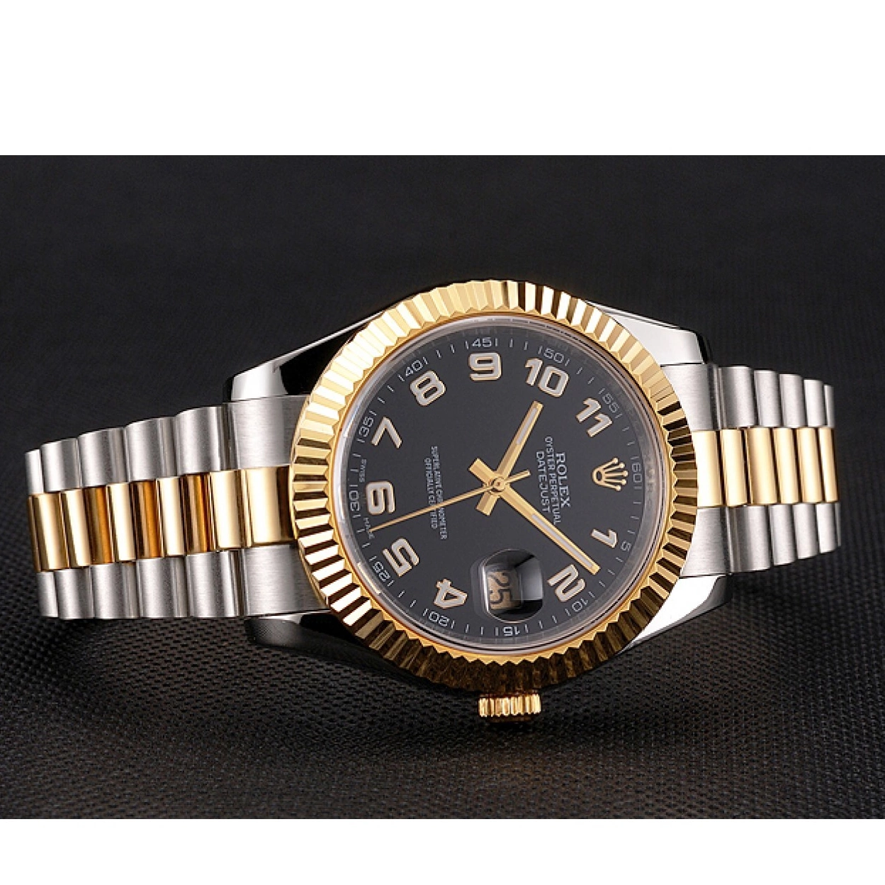 AAA replica watch Gold Datejust Case Swiss Bracelet Tone Black Two Steel Bezel Dial Stainless Rolex 0221