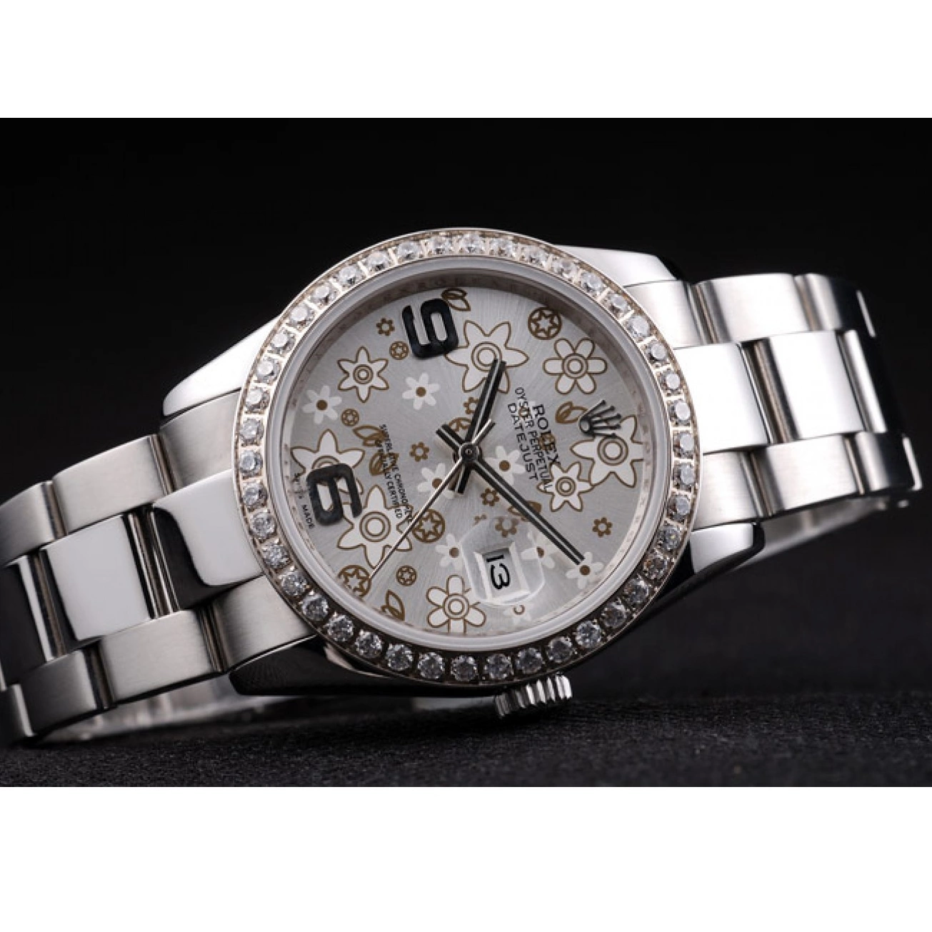 Good copy rolex watches Dial Silver Stainless Diamond Plated Datejust rl305 Steel Flowers Rolex 0209