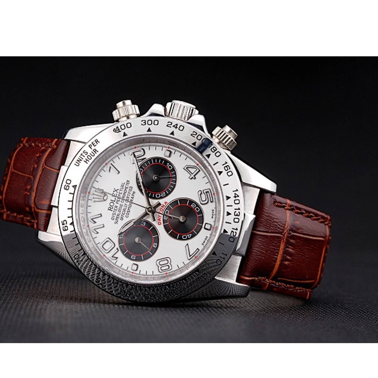 Rolex copies cheap Leather White Case Strap Rolex Steel Daytona Stainless Brown Dial 0222