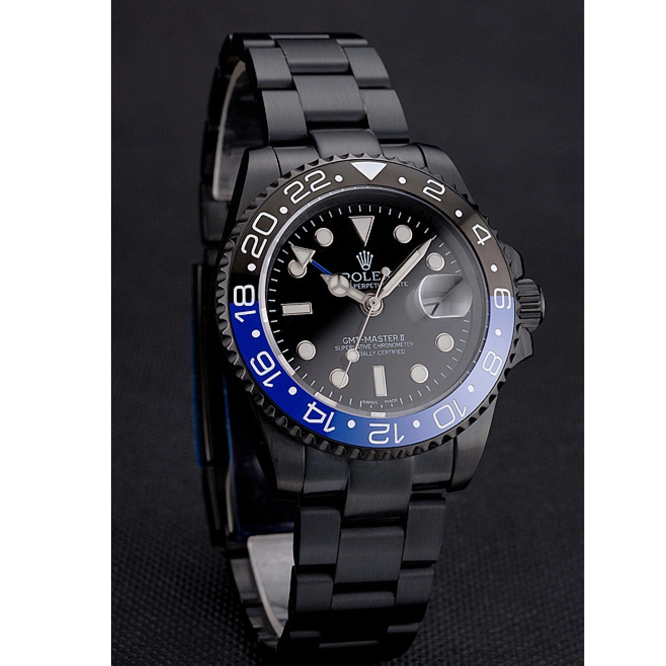 Good copy rolex watches Black GMT Bezel Dial Swiss Rolex And Case PVD Blue II Black Black Bracelet Master And 0212