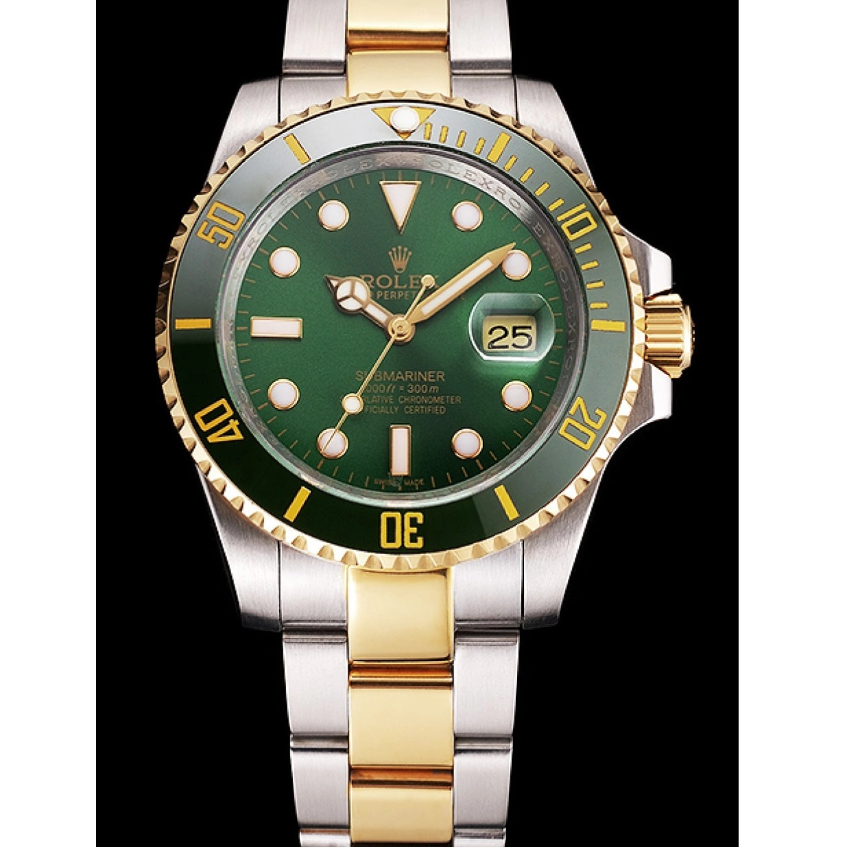 Good copy rolex watches Rolex And Green Swiss Bracelet Dial Two Submariner Tone Bezel Gold Steel 0216