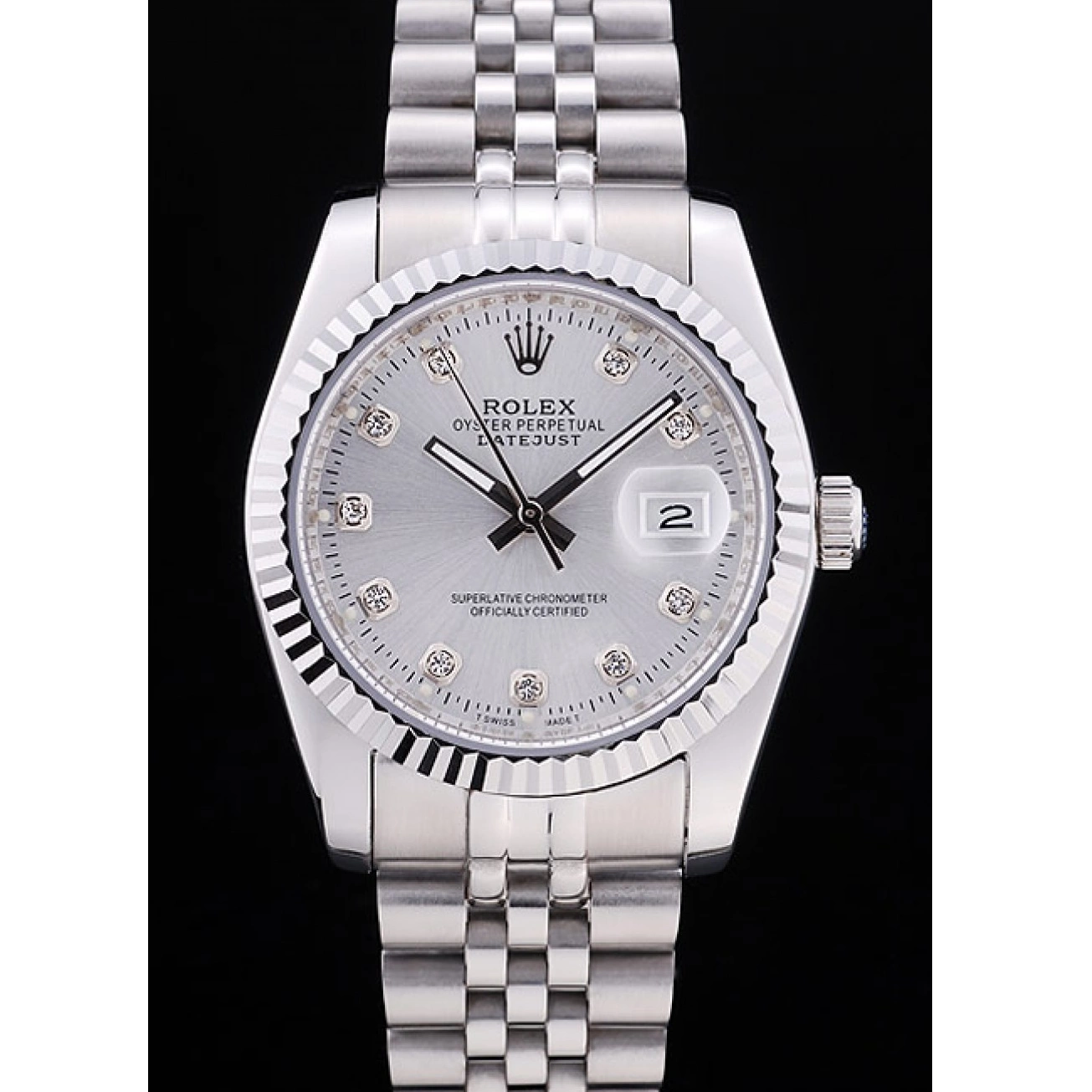 Good copy rolex watches Bezel Rolex Ribbed Silver Diamonds 7455 Datejust Dial 0221