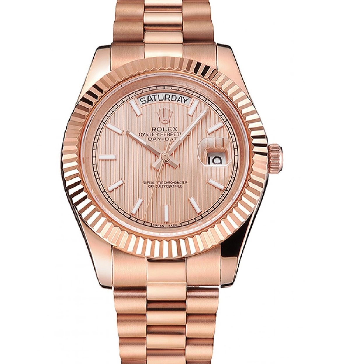 Rolex copies cheap Gold Dial Rose Gold Etched Day Date Rolex Case Swiss And Bracelet Rose 40 0219