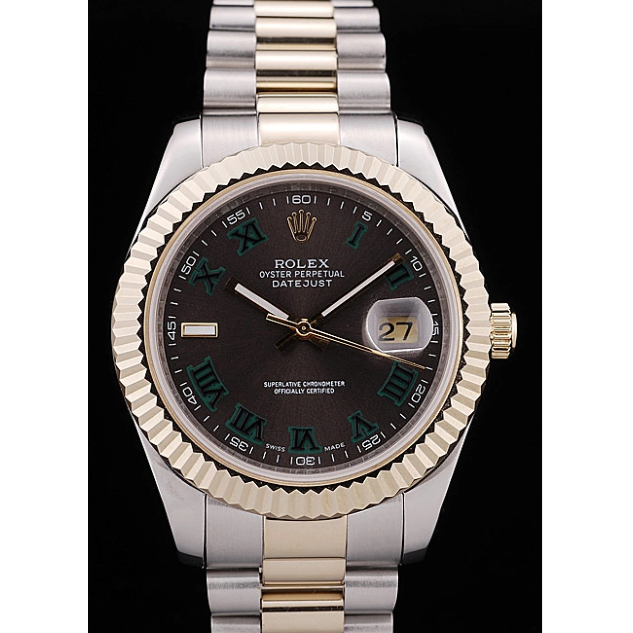 AAA replica watch Brown DateJust Dial Gold Ribbed Pattern Bezel Rolex 0213