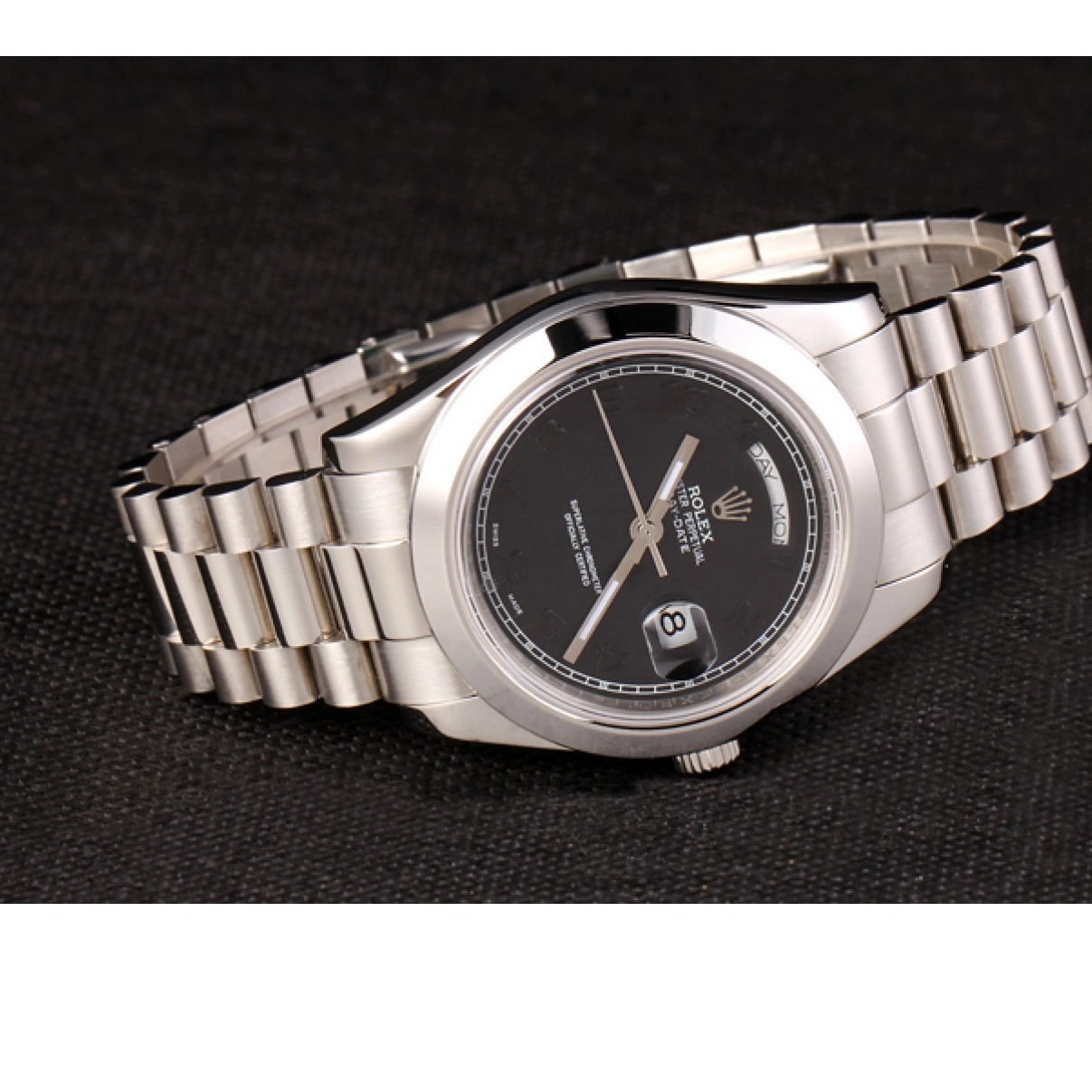 AAA replica watch Black Bracelet Steel Dial Swiss Daydate Rolex Stainless 80294 0211