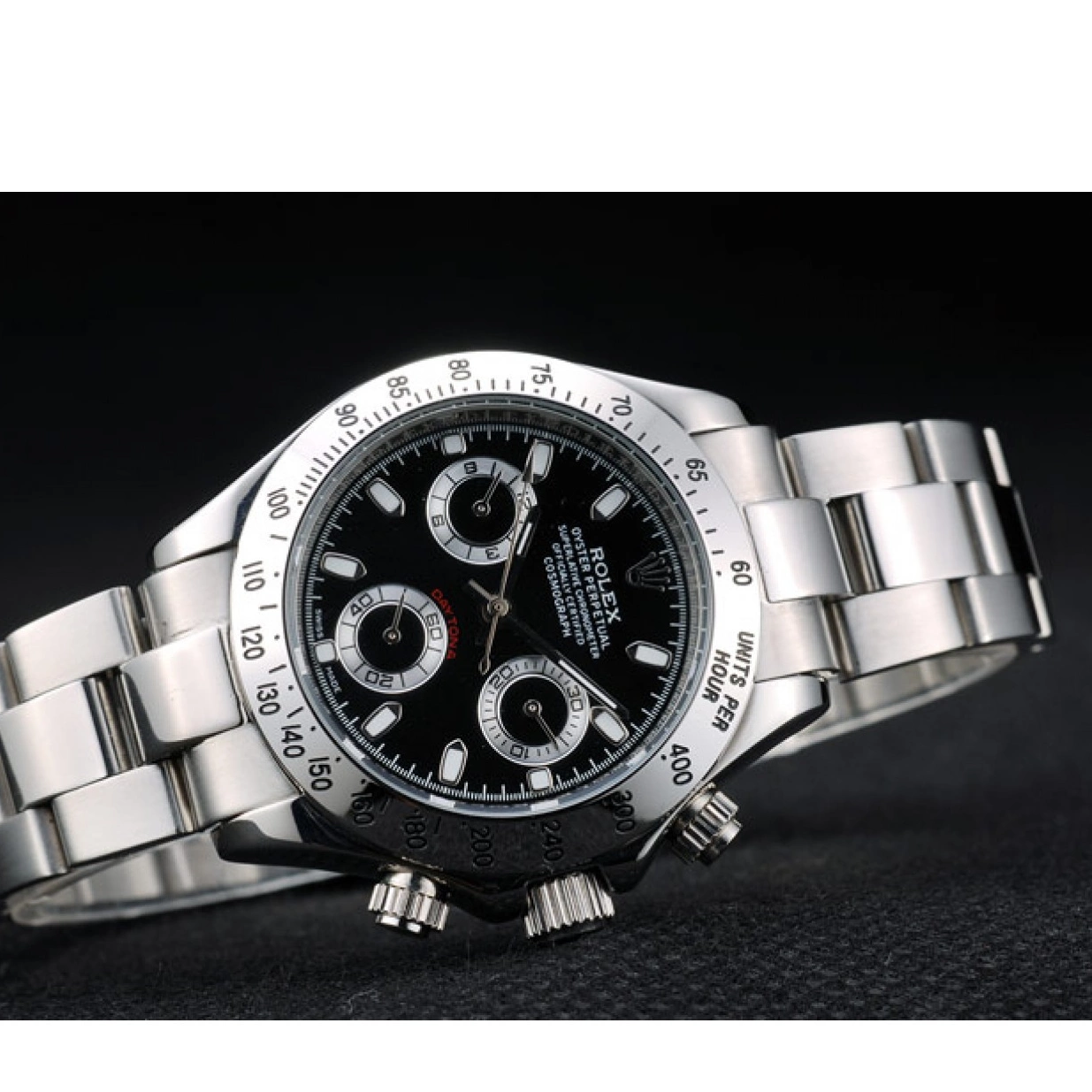 AAA replica watch Dial Lady Rolex Stainless Daytona Case Tachymeter Steel Black 0215