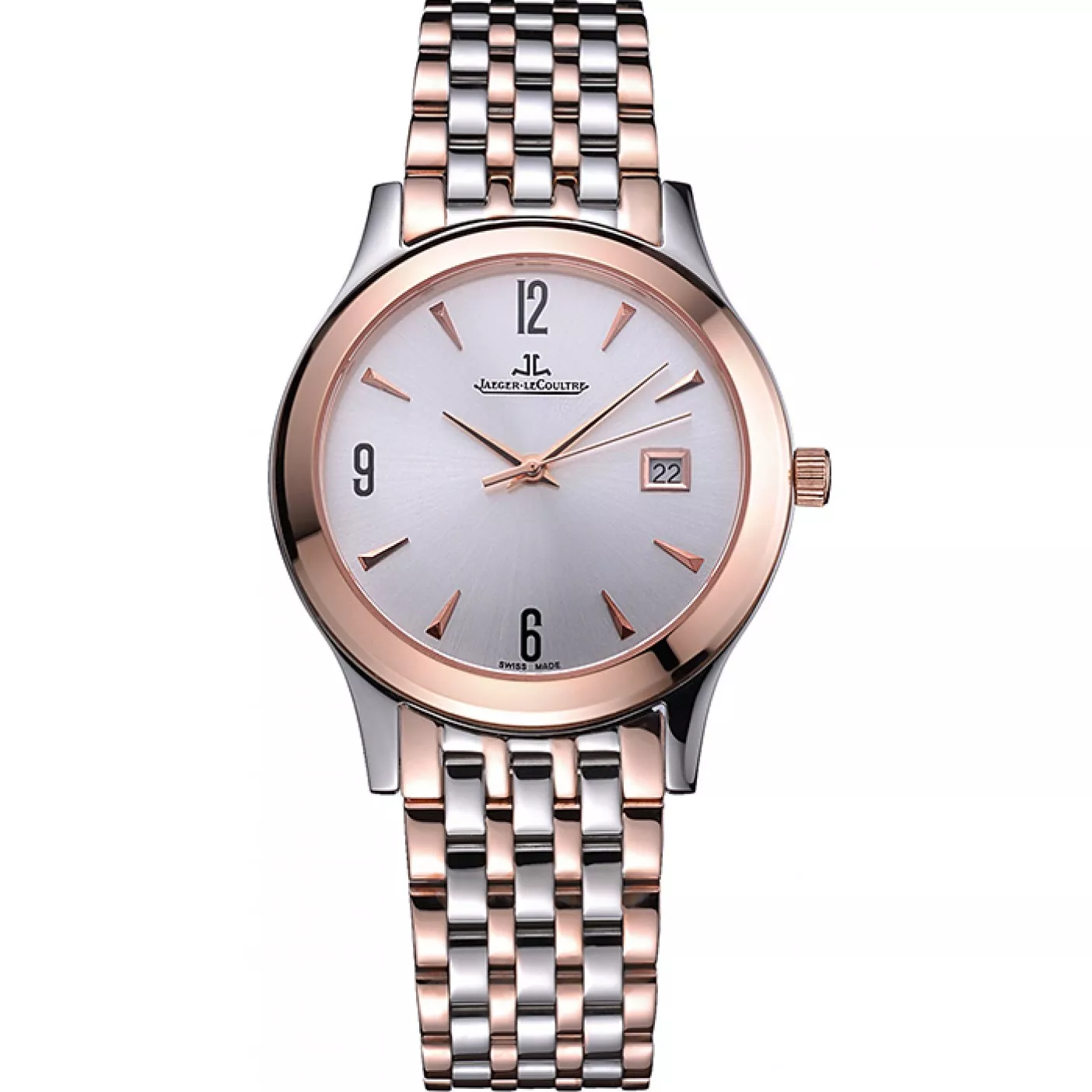 AAA replica watch Jaeger LeCoultre Master White Dial Rose Gold Bezel Two Tone Band 622090 0204