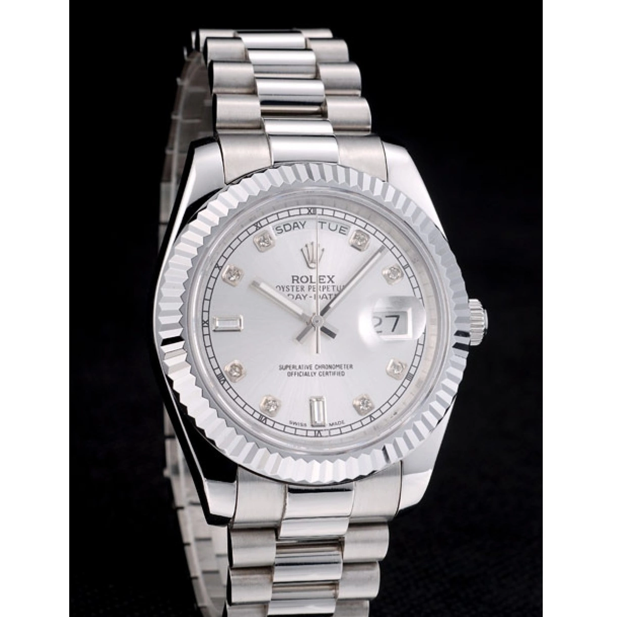 Rolex copies cheap Dial Stainless Steel 41995 Bezel DayDate Rolex Swiss Ribbed Silver 0227