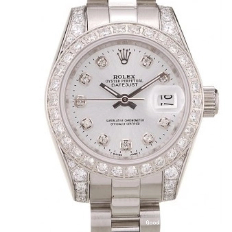 Good copy rolex watches Case Stainless Brushed Steel DateJust Dial Plated Plated Diamond Rolex Diamond White Bezel 0220