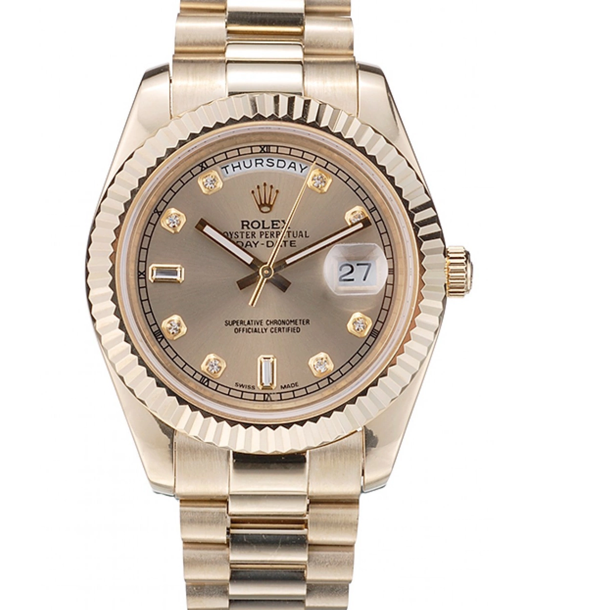 Rolex copies cheap DayDate 41997 Bezel Rolex Gold Stainless Dial Gold Ribbed Steel Swiss 0211