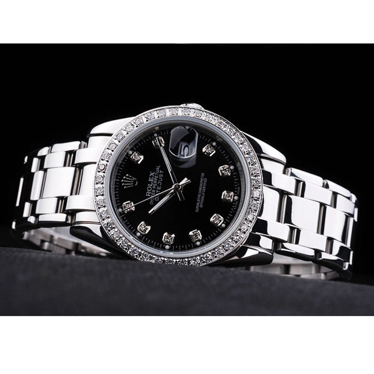 Good copy rolex watches Dial Black Diamond DateJust Stainless Steel Bracelet Rolex Bezel 0217