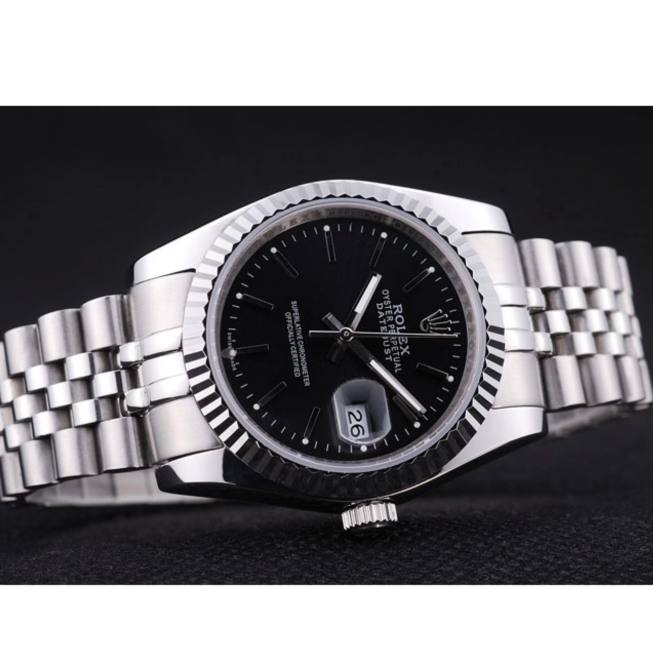 Good copy rolex watches Ribbed Diamonds Bezel Dial Rolex 7456 Datejust Black 0215