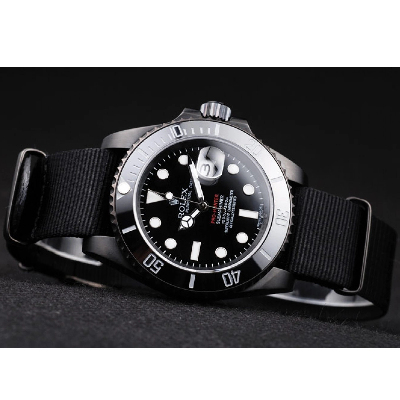 Rolex aaa copy Rolex Pro-Hunter Dial Black Black Fabric Strap Submariner Swiss 0217