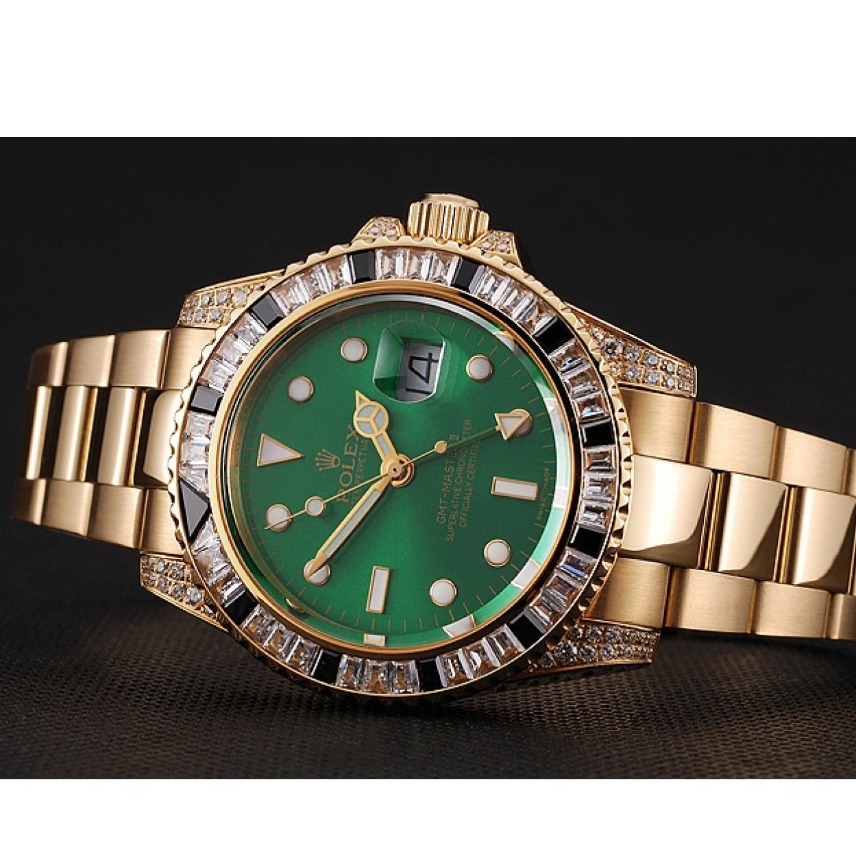 Good copy rolex watches Dial And II Gold Bracelet Bezel Green 1453748 Set Rolex Case Master Stone GMT Swiss 0224