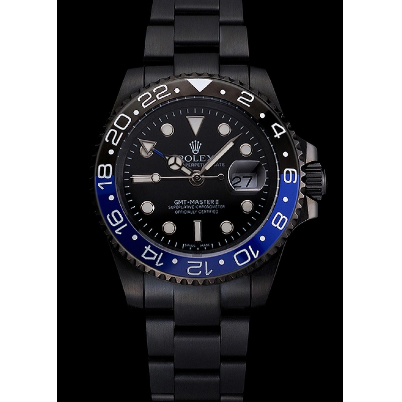 Good copy rolex watches Black GMT Bezel Dial Swiss Rolex And Case PVD Blue II Black Black Bracelet Master And 0212