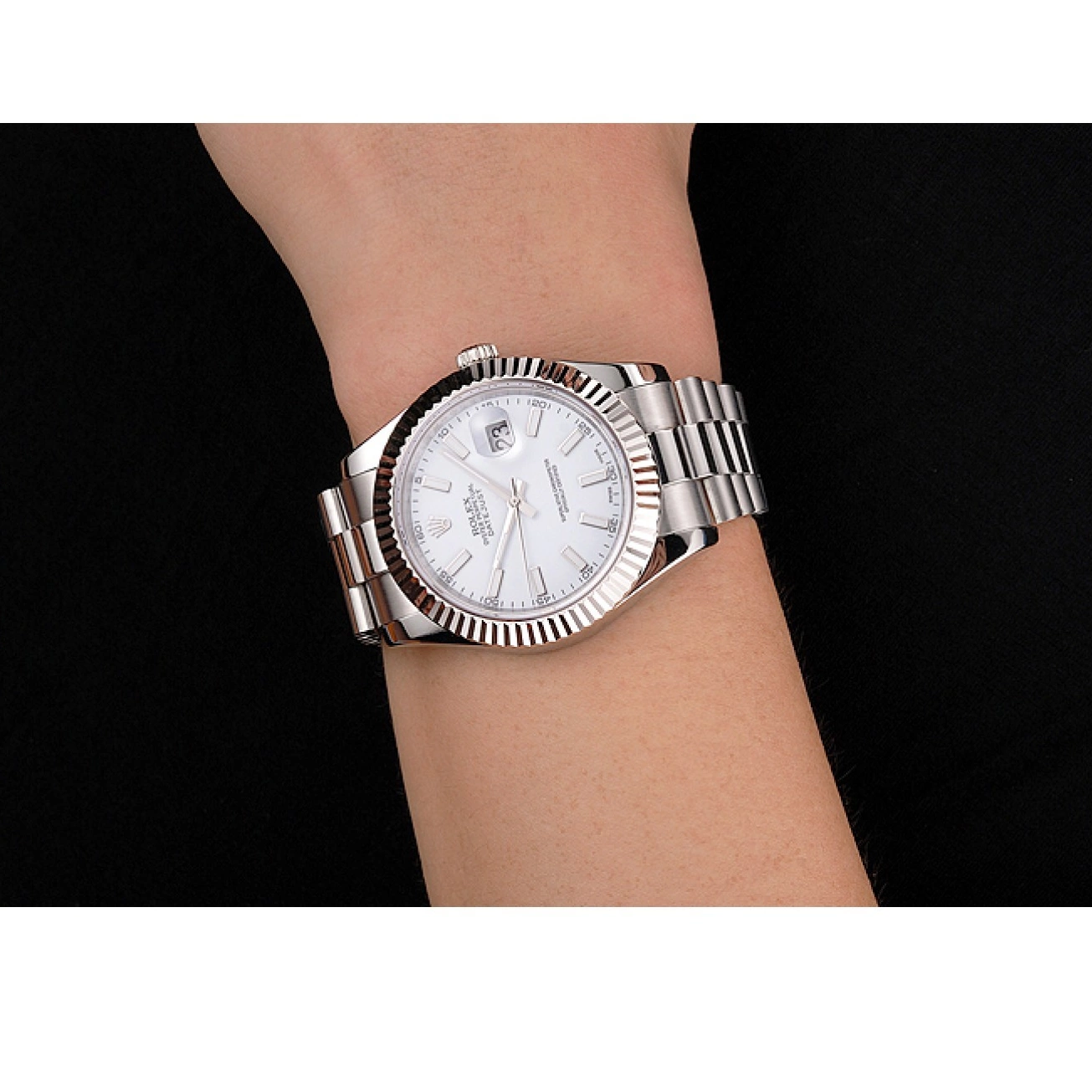 AAA replica watch Swiss Stainless White Rolex Case And Dial Bracelet Datejust Steel 0216