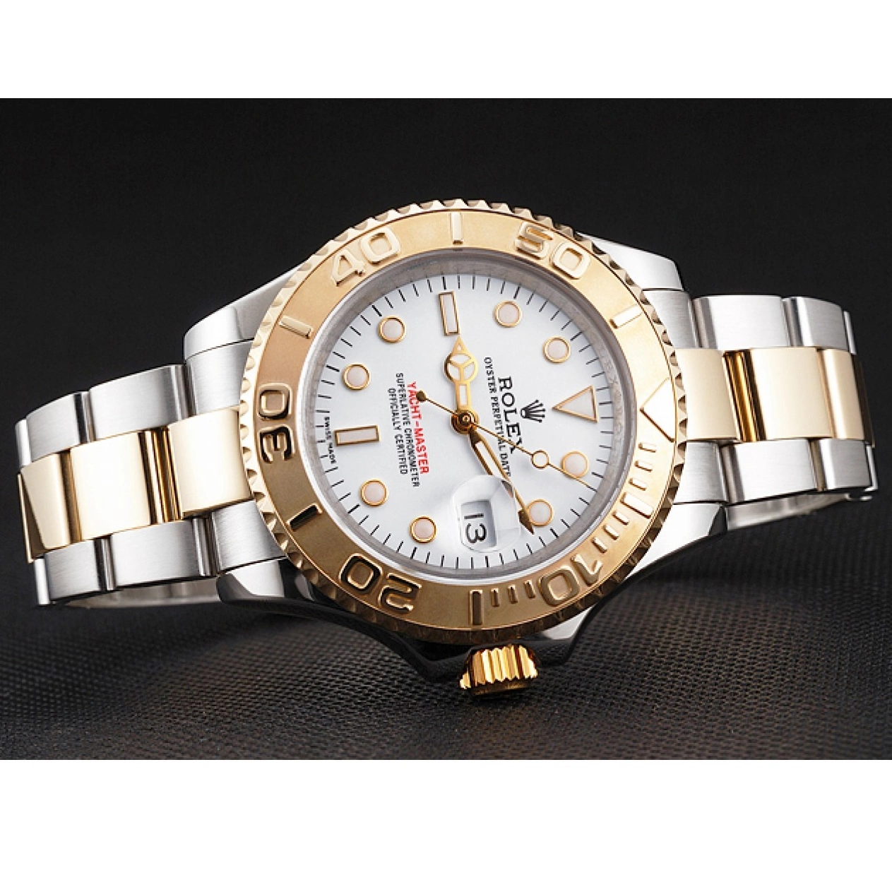 Good copy rolex watches Rolex Steel Stainless Dial Bracelet Bezel Two White Case Gold Tone Yacht-Master Swiss 0214