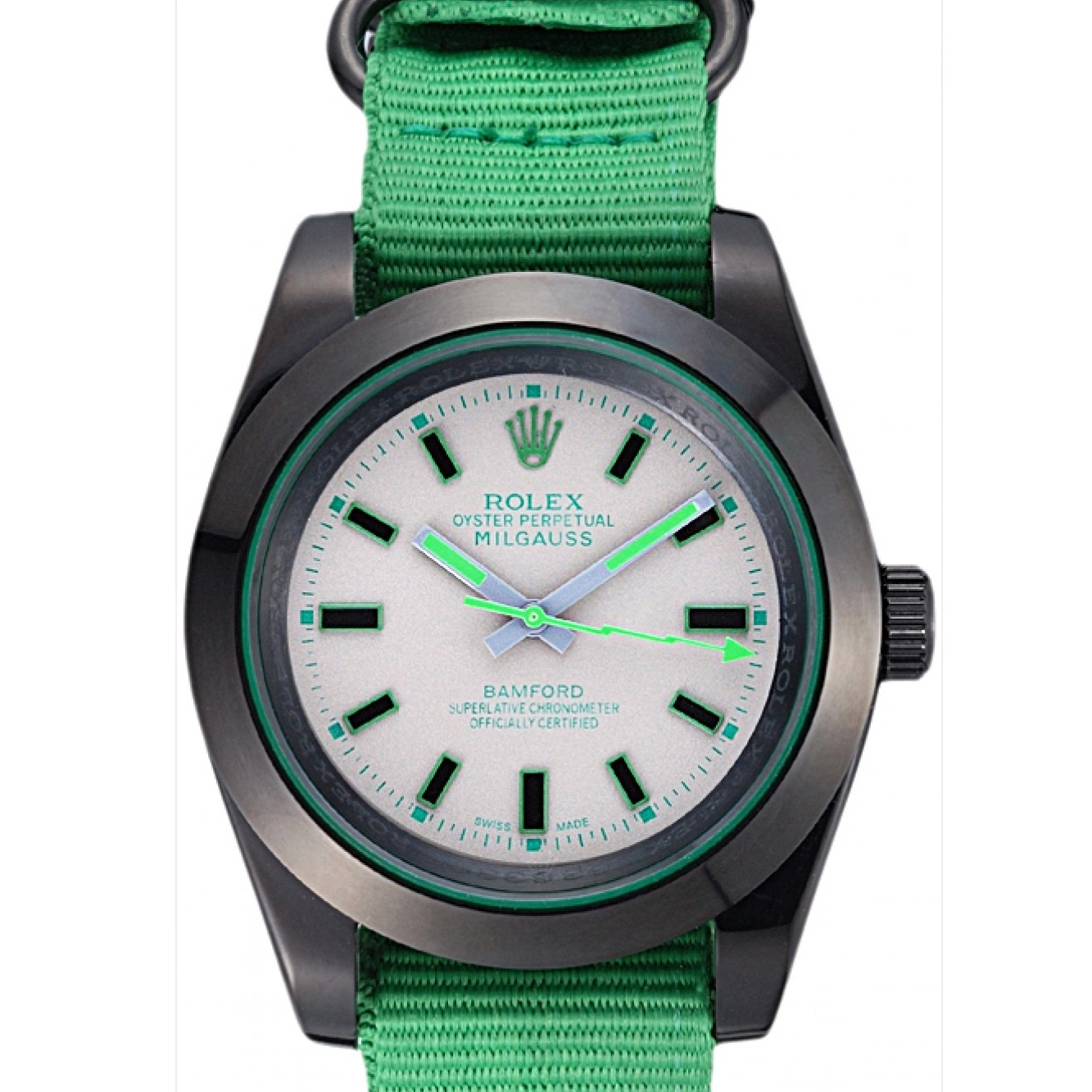 AAA replica watch 622004 Milgauss Strap Rolex Green Bamford Nylon 0212