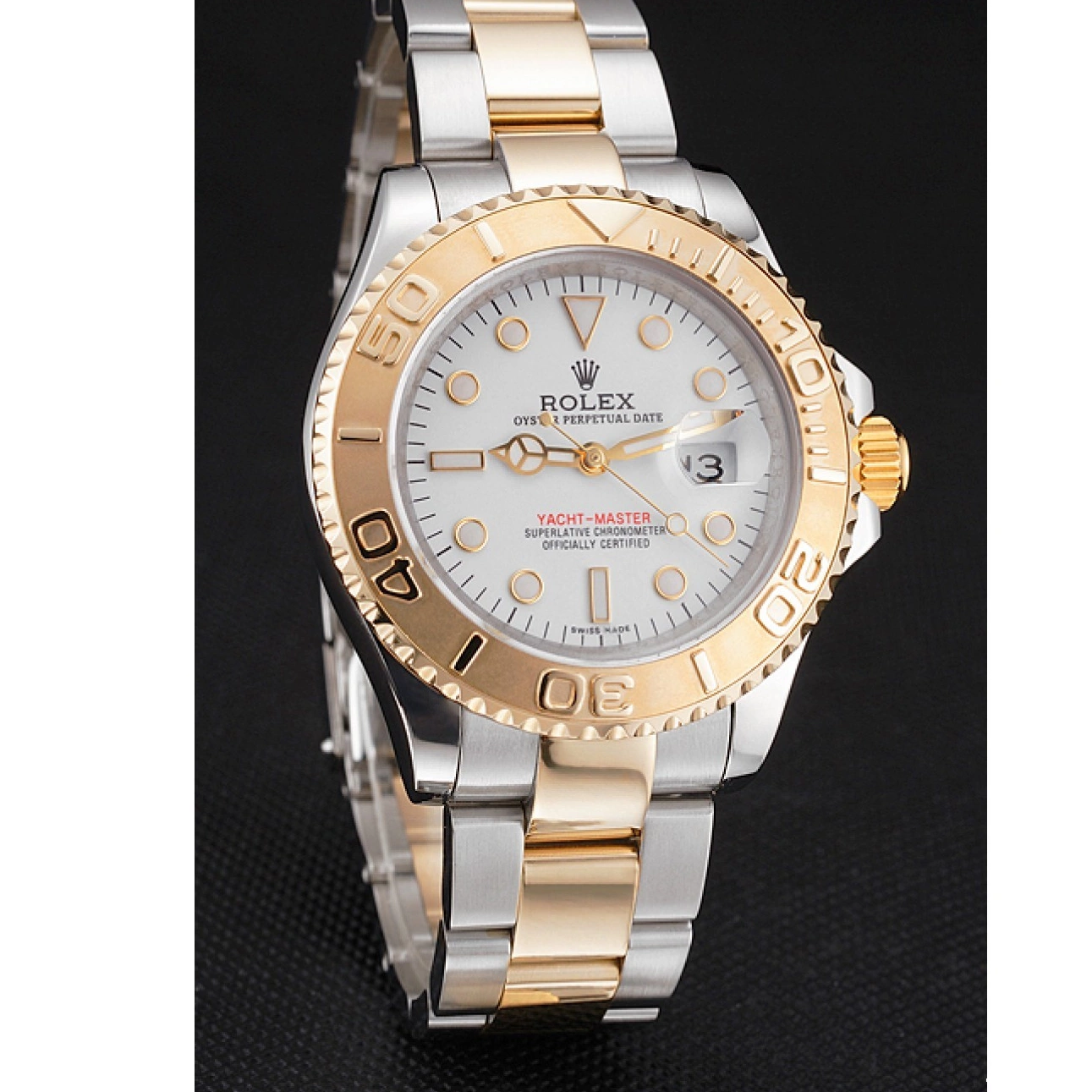 Rolex copies cheap Bracelet Yacht-Master Steel Two Bezel Swiss Tone Gold Stainless White Case Rolex Dial 0225