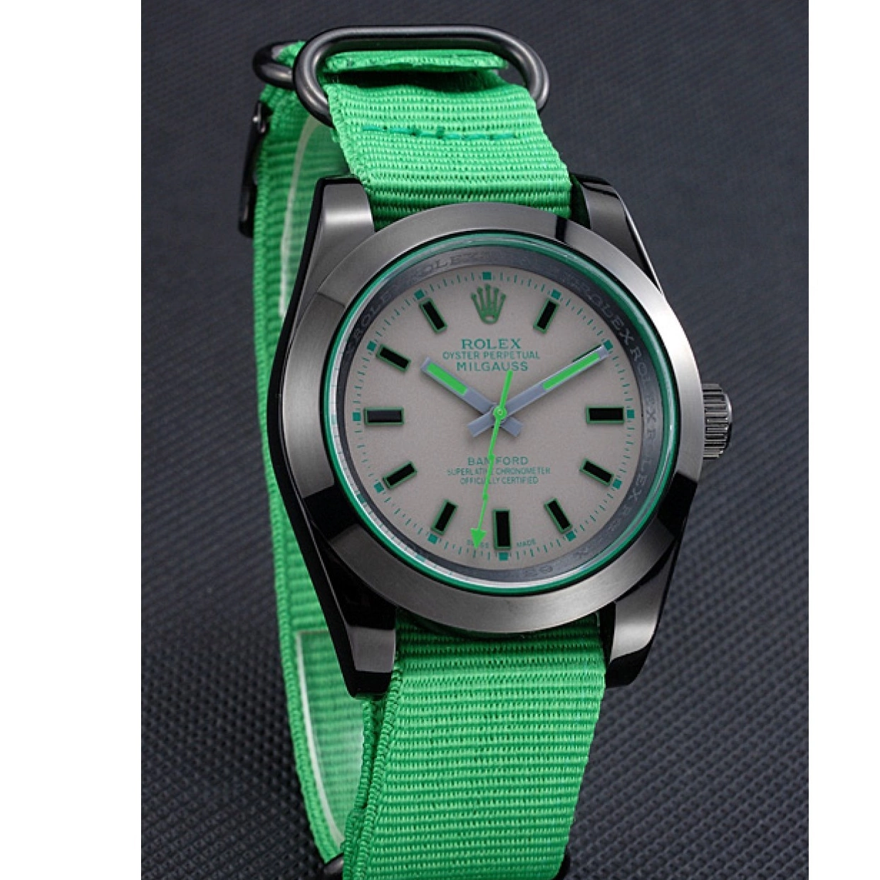 AAA replica watch 622004 Milgauss Strap Rolex Green Bamford Nylon 0212