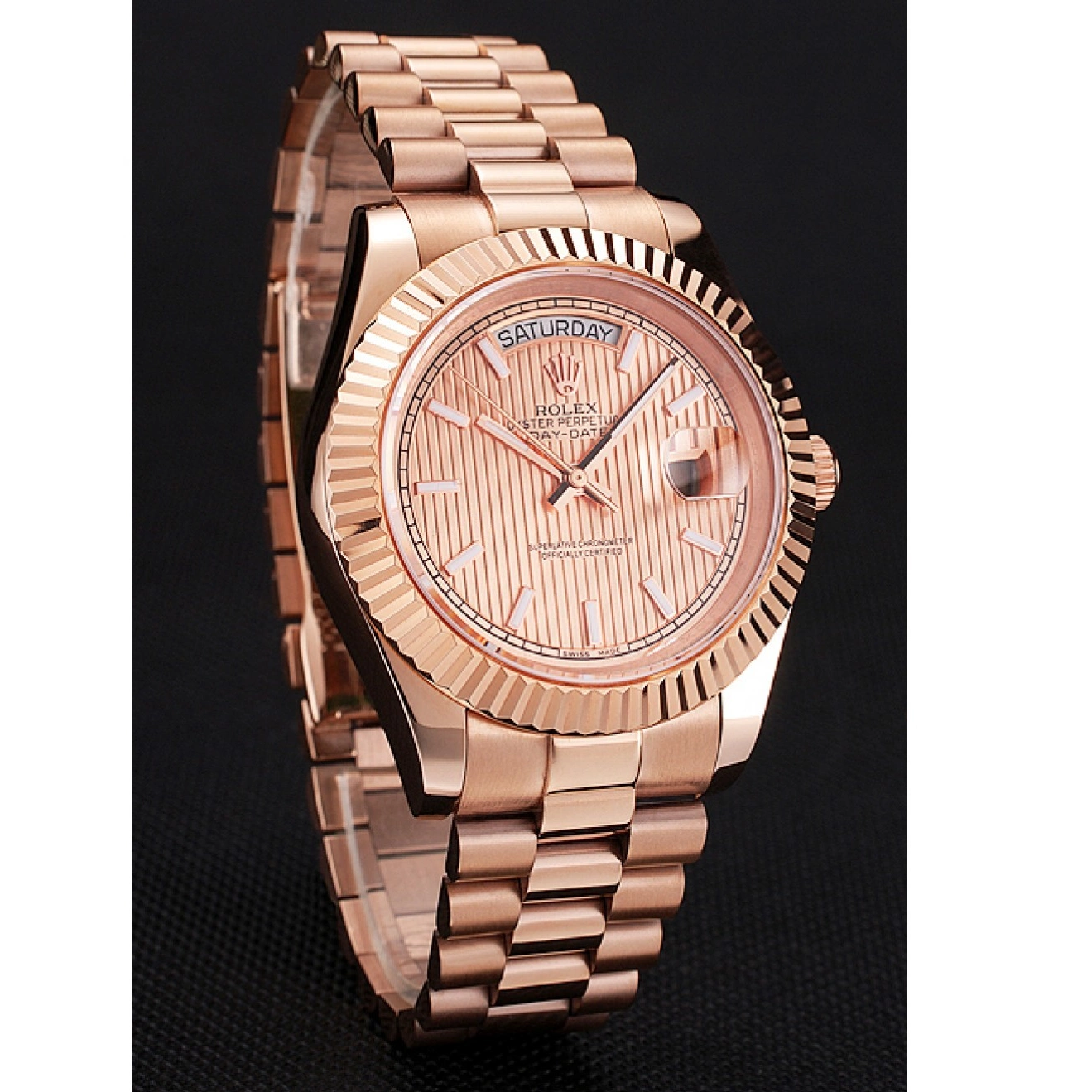 Rolex aaa copy Swiss Bracelet Gold And Day Rose 40 Date Etched Gold Case Dial Rolex Rose 0221