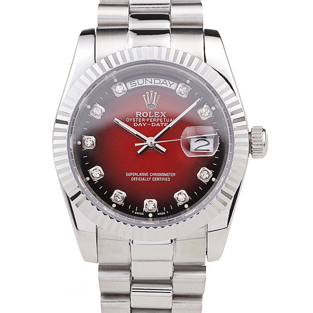 Rolex aaa copy Day-Date Steel Tone Polished Dial Rolex Stainless Red Two 0209