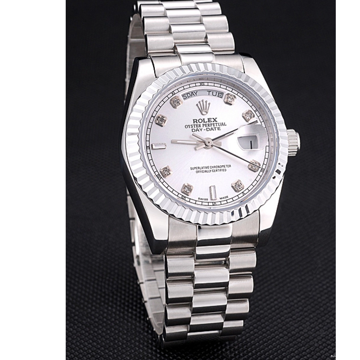 AAA replica watch Dial Rolex Steel Polished Stainless Silver Day-Date 0219