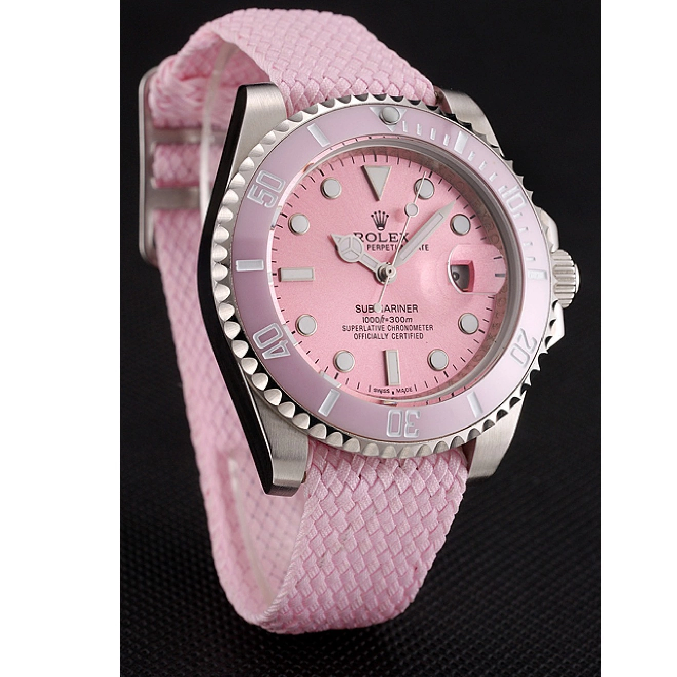 AAA replica watch Pink Bracelet Dial Submariner 1453866 Pink Bezel Rolex Fabric Pink 0219