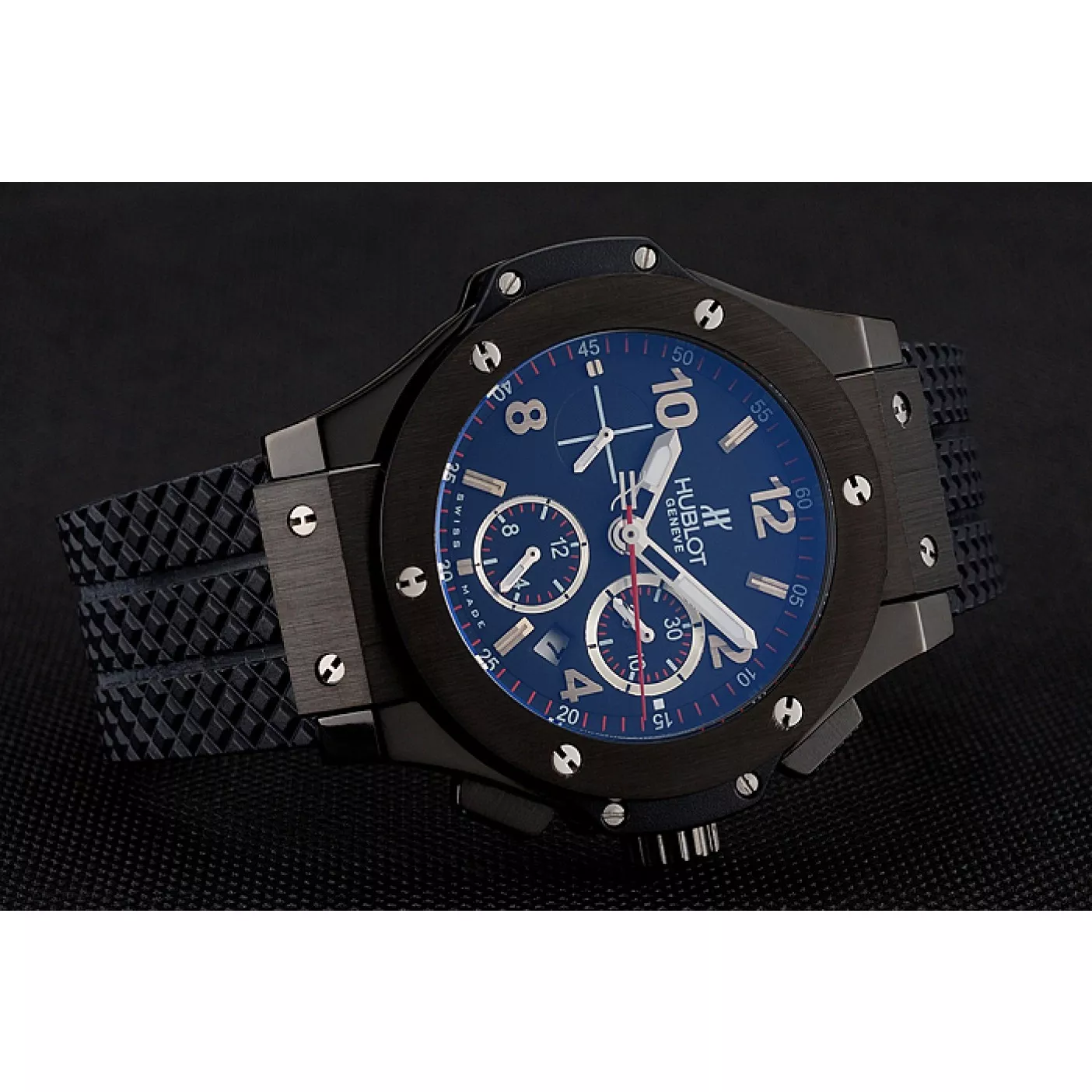 AAA replica watch Swiss Hublot Big Bang Black Dial Black Case Black Rubber Bracelet 1453901 0202