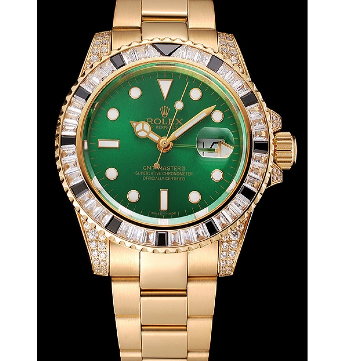 Good copy rolex watches Dial And II Gold Bracelet Bezel Green 1453748 Set Rolex Case Master Stone GMT Swiss 0224