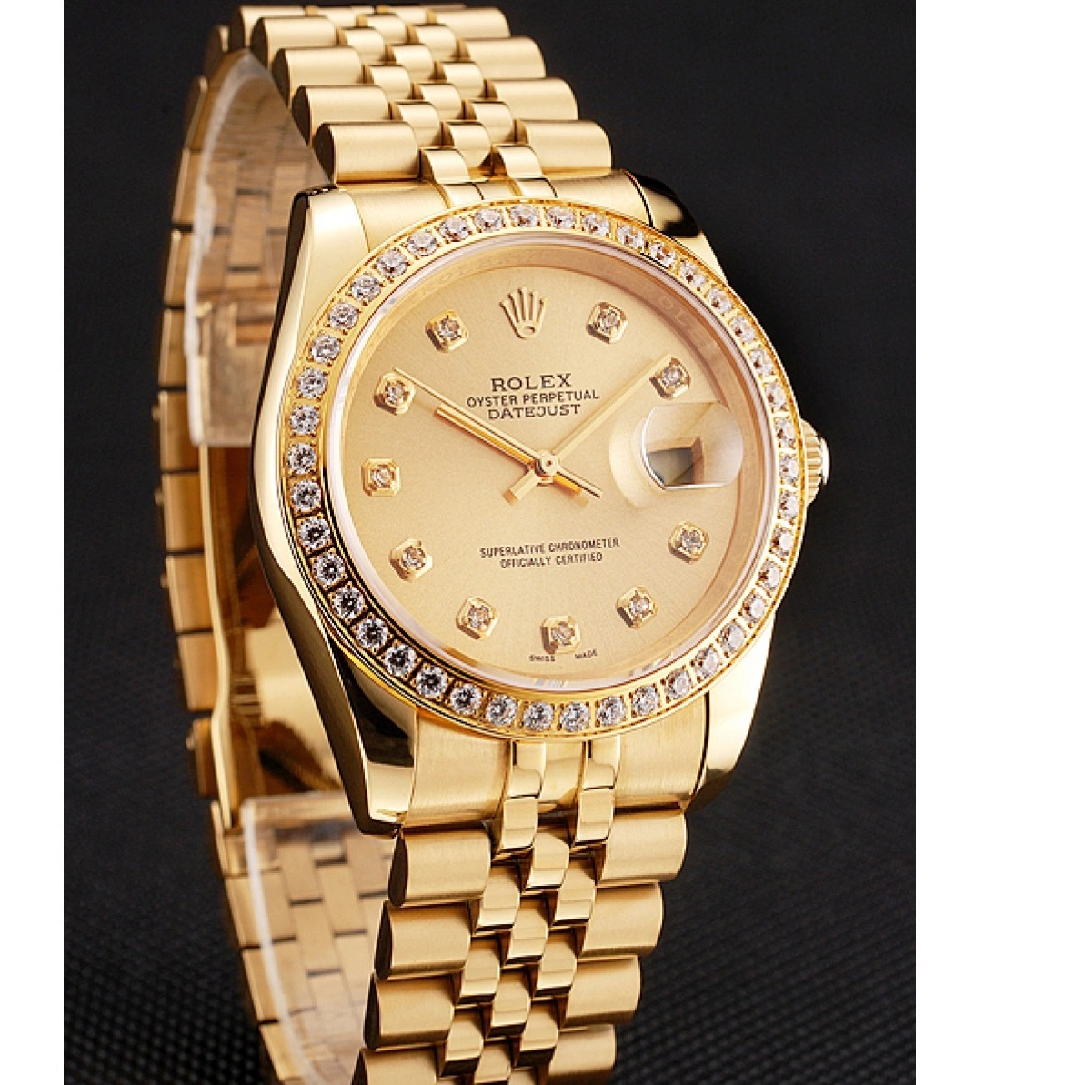 Good copy rolex watches Dial Bracelet Swiss Diamond Gold Rolex Datejust Jubilee 1454098 Bezel Champagne 0225