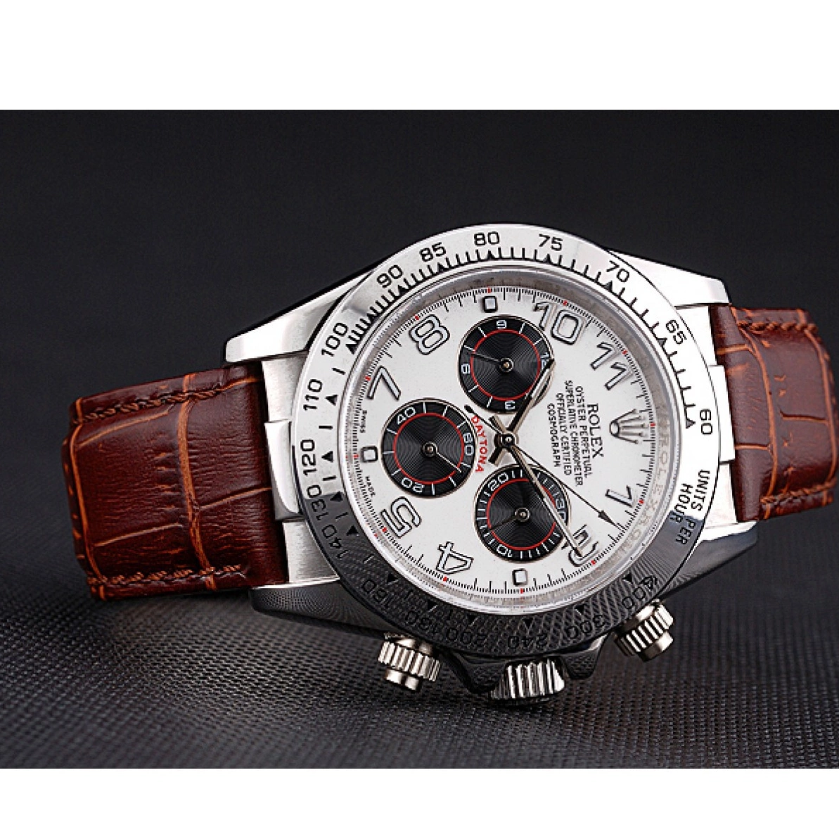 Rolex copies cheap Leather White Case Strap Rolex Steel Daytona Stainless Brown Dial 0222